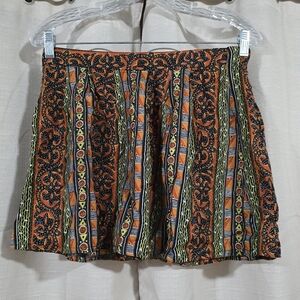 DBLA African Paisley Multicolor Elastic Waist  Rayon Mini Hippie Skirt M USA